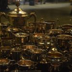 A collection of trophies.